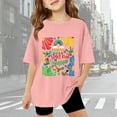 thumbnail image 2 of MIXUE Kids Girls Tops & T-Shirts Summer Cartoon Letter Print Round Neck Short Sleeve Loose Tee Shirts Streetwear,Pink,9-10 Years, 2 of 8