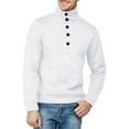 thumbnail image 2 of Mens Light Pullover Sweater 1/4 Buttons High Collar Long Sleeve Cotton Fleece Plain Sweatshirts Thermal Tops (X-Large, White), 2 of 4