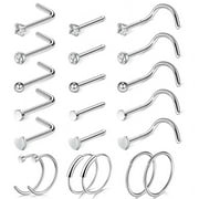 M'LIS 21 pcs Stainless Steel Nose Rings Nose Stud Piercing Jewelry Metal Nose Rings Hoops
