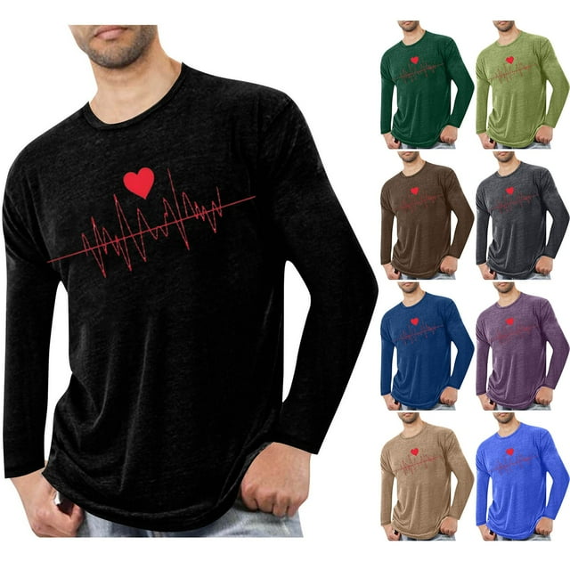 QATAINLAV Chandails à Manches Longues pour Hommes Décontractés à Motif de Cœur T-Shirts Hauts Saint-Valentin Col Rond Chandail en Coton T-Shirt Confortable, Vert, TTTG