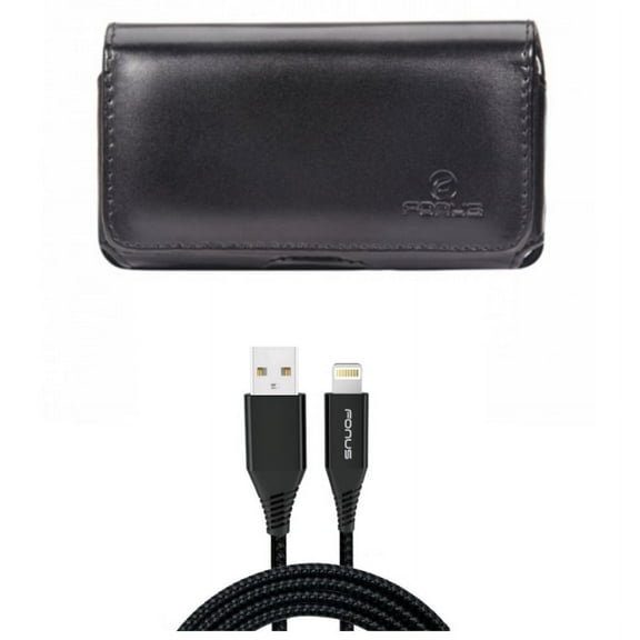 Charger Cord 10ft USB Cable w Leather Case Belt Clip for iPhone XS Max - Power Wire Braided Long Sync and Swivel Holster Loops Cover Pouch