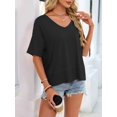 thumbnail image 4 of Womens Summer V Neck T Shirts Casual Short Sleeve Flowy Tops Cute Loose Fit Basic Tees Black L, 4 of 8