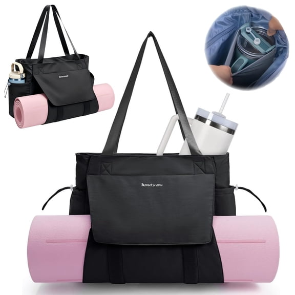 WANDF Yoga Mat Tote Bag Gym Bags 5S Quick Access Storage, Shoulder Bag with Waterproof Wet Pocket For Women Men, Yoga Mat Bag Carrier for Pilates Travel Office Beach Workout(Black Bag)