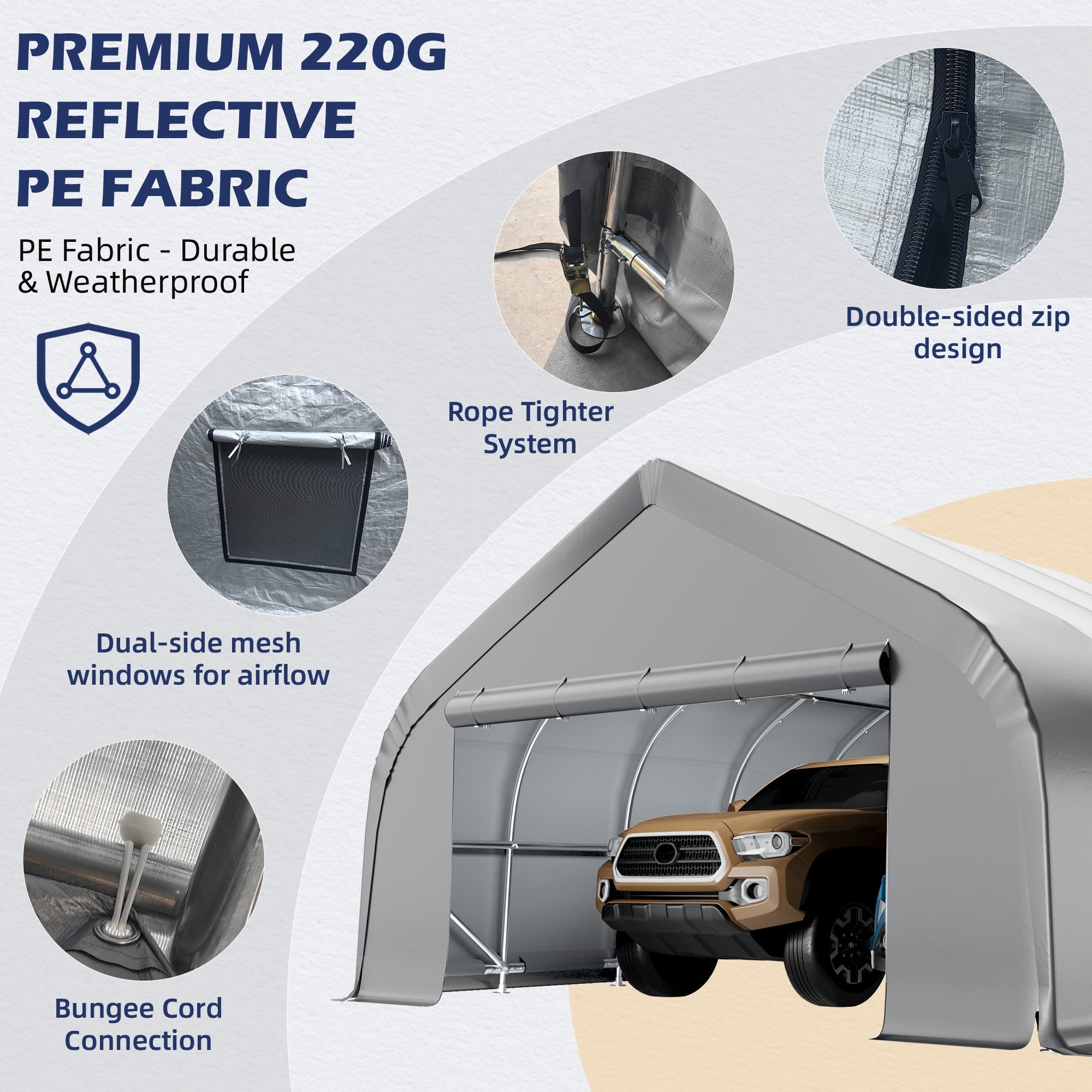 Mellcom 20x30 ft Heavy Duty Carport with Sides, Metal Carports with Galvanized Steel Frame, Fits 2 Cars, Boats, Farm Equipments