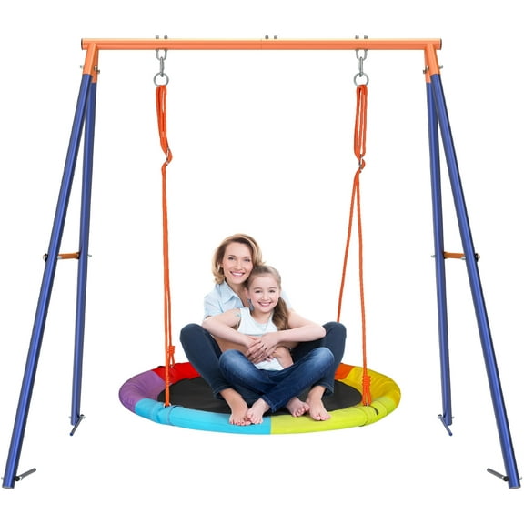 GIKPAL Outdoor Kids Swing Set with Heavy Duty A-Frame Metal Swing Stand, 40" Saucer Swing, for Backyard, Playground