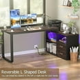 L Shaped Desk with File & Power Outlet Reversible 55 Inch Large