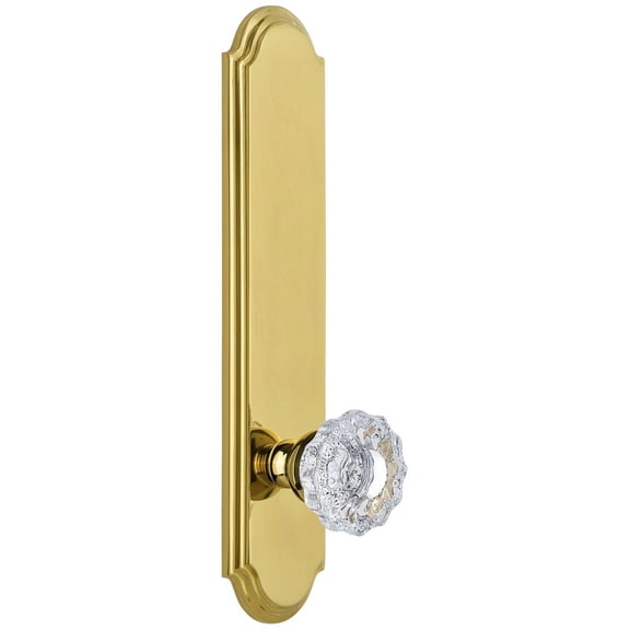 Grandeur 803890 Arc Solid Brass Tall Plate Rose Passage Door Knob Set - Brass