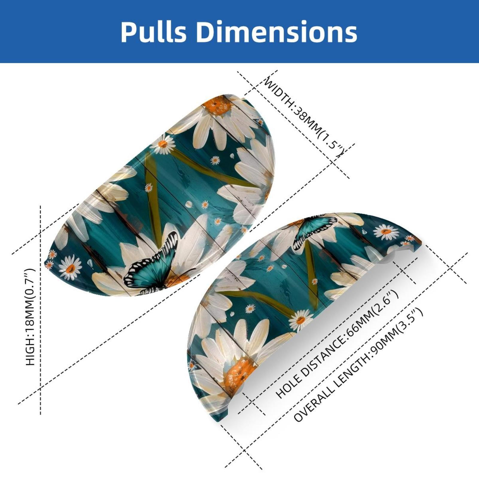 PhooArto 6 Pcs Cup Drawer Pulls, Teal Daisy Butterfly Pattern Shell Shape Handles Cabinet Knobs for Dresser Cupboard Closet Wardrobe with Screws
