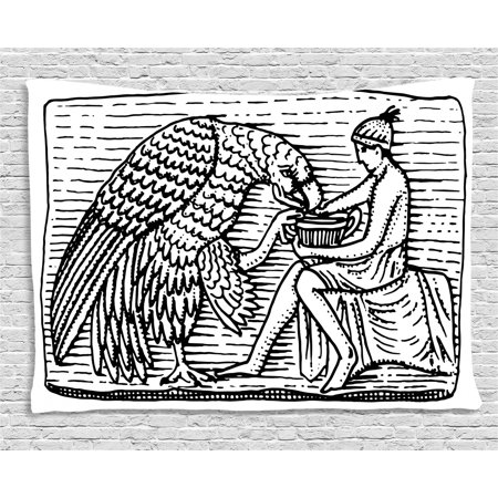 Black And White Tapestry Hand Drawn Greek Mythology Figure With