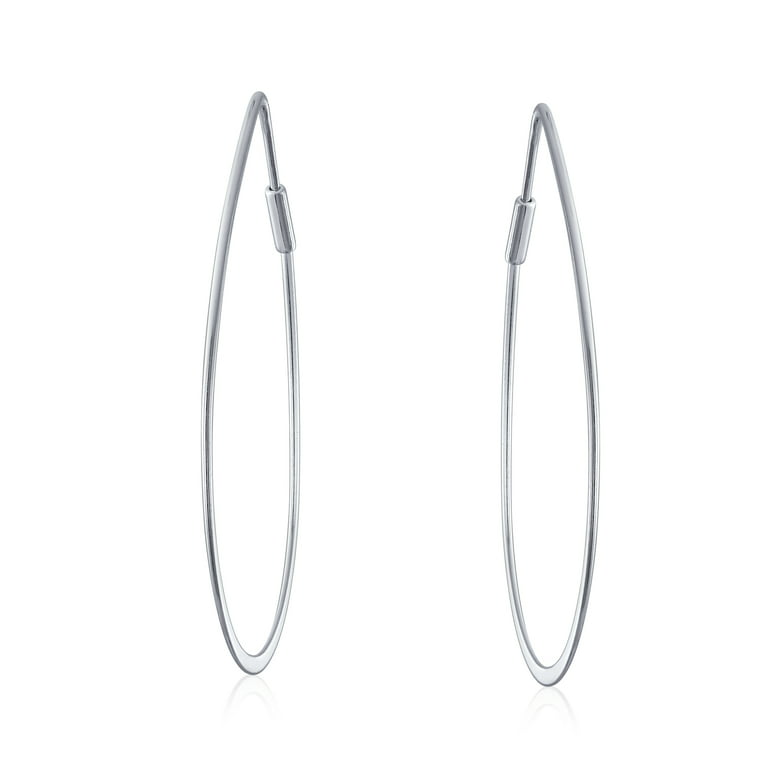 Open Thin Teardrop Oval Endless Big Hoop Earrings .925Sterling Silver
