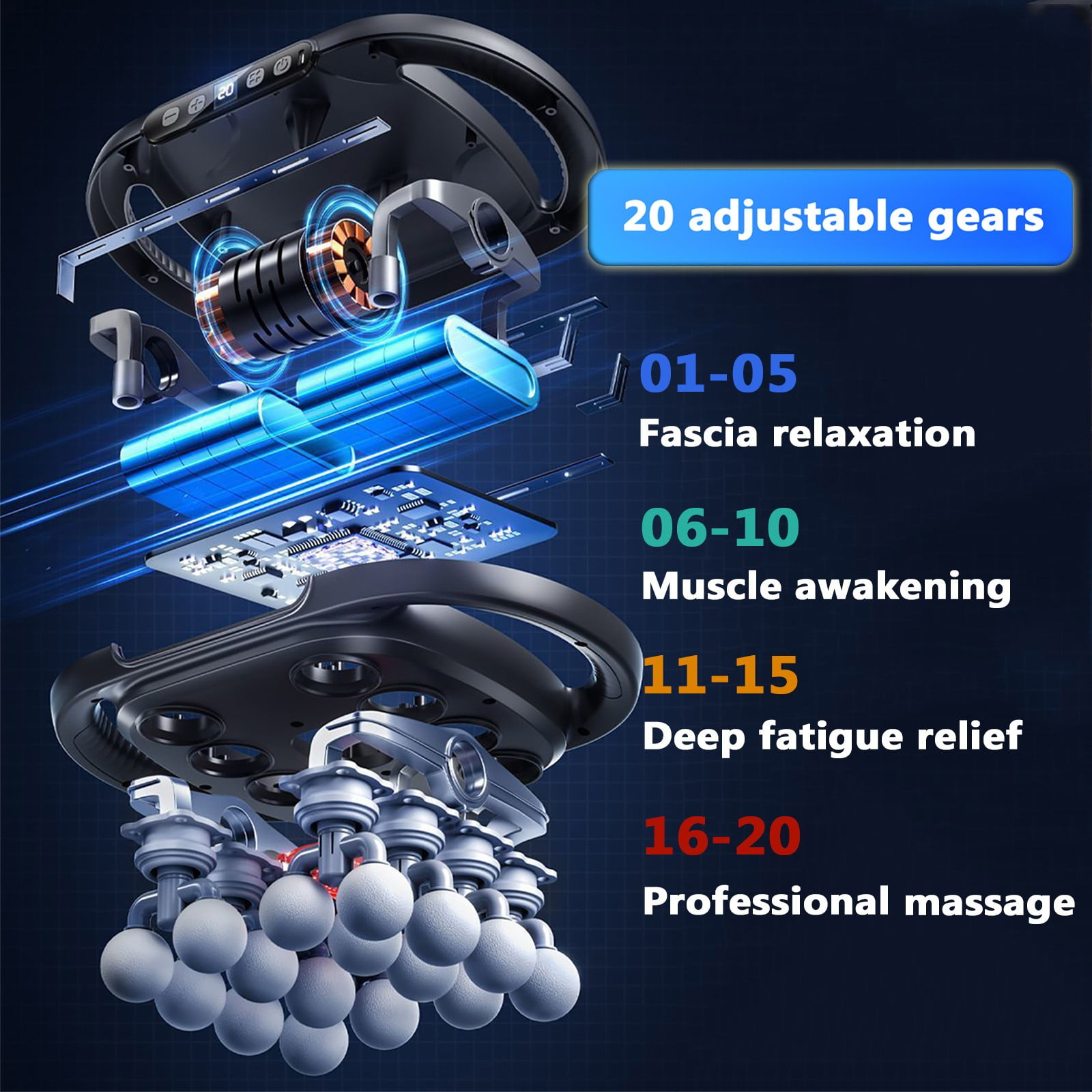HWRETIE Muscle Massage Gun with 16 Heads for Deep Tissue Relief,Back and Leg Relaxation,Full Body Massage Tool for Men and Women,Helps Ease Soreness and Muscle Tension