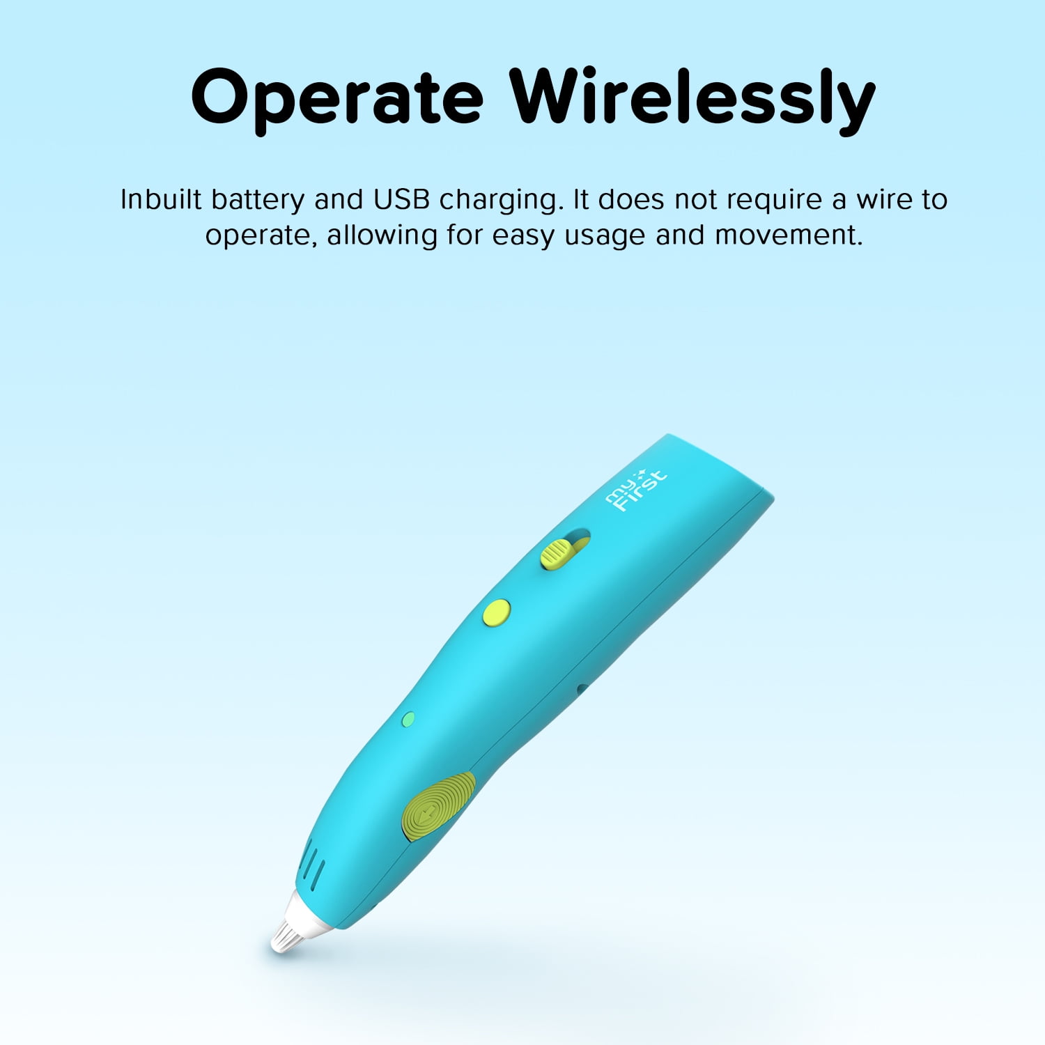 myFirst 3D Pen Make (Blue) Starter Kit-Wireless, Rechargeable, 6 PCL Filaments (Ages 5-15)