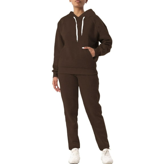 WEIYLL Outfits for Women Sets Unisex Hoodie Sweatpants Long Sleeve Brown Fall Outfit Suit ,size XXL