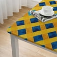 thumbnail image 4 of nygtbtfer Yellow Blue Plaid Round Tablecloth, Fitted Table Cover with Elastic for  Tables, Watercolor Yellow Blue Checkered Table Cloth Outdoor Indoor Dinning Party Tablecloths, 4 of 7