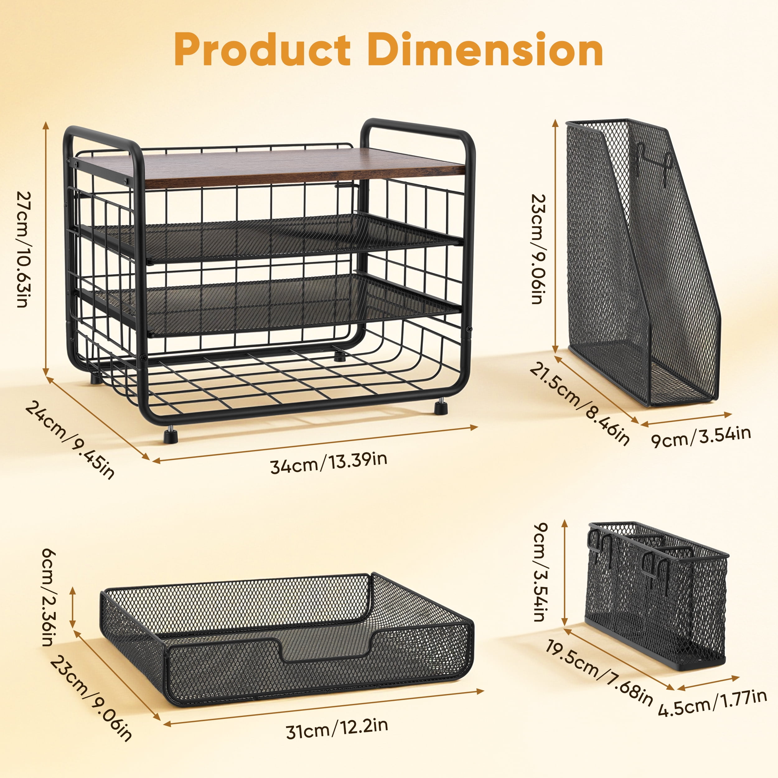 YTAKY Desktop Organizer, 4-Tier Metal Desktop File Organizer with Drawer and Pen Holder,Office Supplies