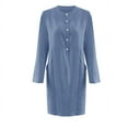 thumbnail image 4 of LowProfile Dresses for Women Casual Winter Fall Plus Size Long Sleeve O-Neck Cotton Linen Button Shirt Crewneck Loose With Two Pockets Fashion Dress Blue 5XL, 4 of 6