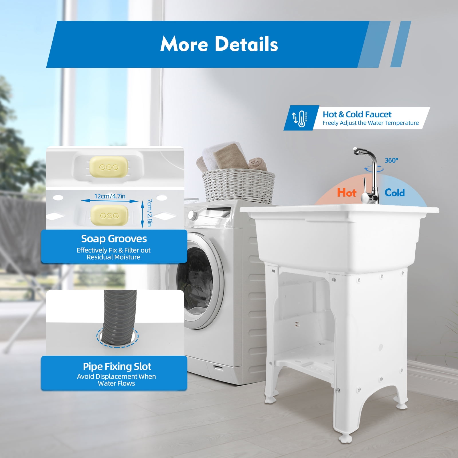 25.59*21.65*31.5in Freestanding Utility Sink Laundry Tub Floor Mount Wash Bowl Basin & Faucet Drain