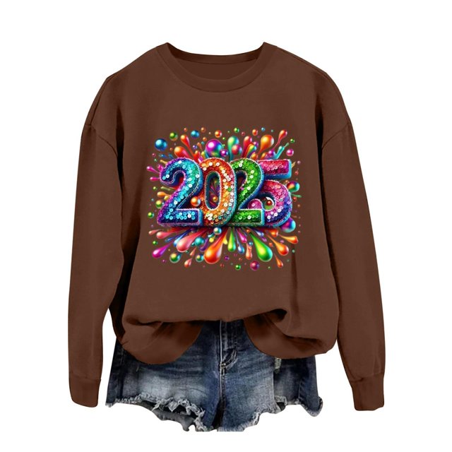 WEAIXIMIUNG Sweat-Shirt Bleu Marine pour Femmes Automne et Hiver Col Rond Manches Longues Sweat-Shirt Imprimé Pull de Noël