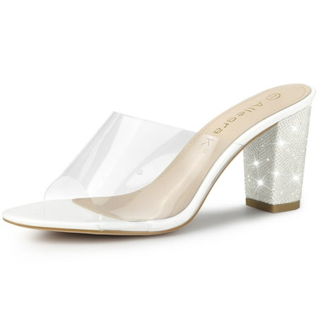 

Unique Bargains Women s Glitter Chunky Heel Clear Slides Sandals