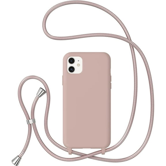 Crossbody Case for iPhone 11,iPhone 11 with Lanyard Strap Protective Case Adjustable Neck Rope Liquid Silicone Soft Cover for iPhone 11 6.1 Inch,Pink