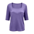 thumbnail image 5 of Migroa Scoop Neck Elbow Length Half Sleeve Tops for Women 1/2 Sleeve T-Shirt Casual Summer Loose Basic Tees Summer Going Out Work Cute Shirts Trendy 2026 Dark Purple L, 5 of 6