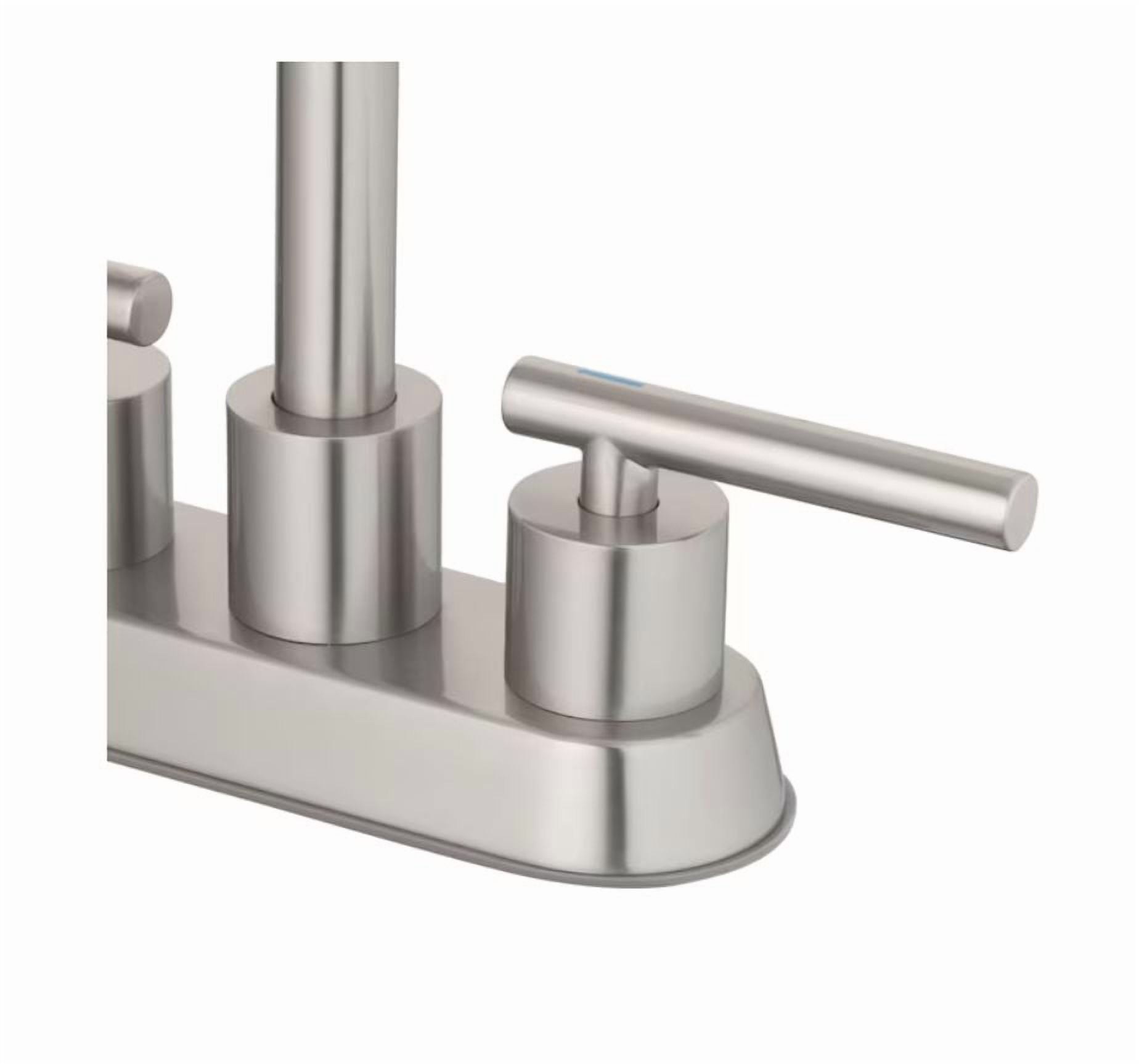 Project Source Larton Brushed Nickel 4-in centerset 2-handle WaterSense High-arc Residential Handle Bathroom Sink Faucet with Drain with Deck Plate