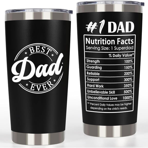 Dad Coffee Tumbler, Fathers Day Gift From Daughter Son Kids - #1 Dads Cup Tumbler, Happy Birthday Dads Gifts, Best Ever Gifts Insulated Father Coffee Cups Tumbler