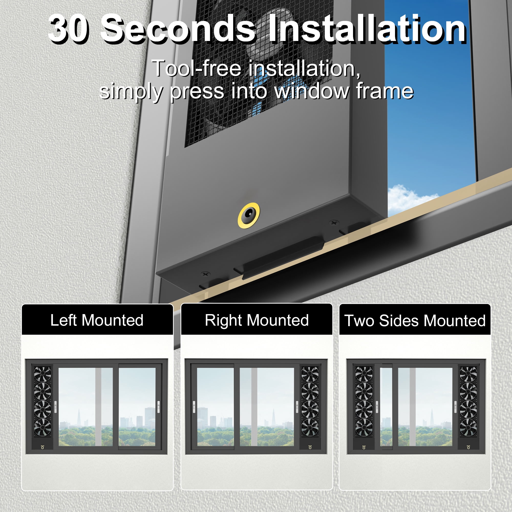 43.3-45.3 Inch Vertical Window Exhaust Fan for Sliding Windows – Attach Firmly to Window Top and Bottom Frames Tool-Free Installation with Variable Speeds for Garages, Attics with Poor Airflow (Black