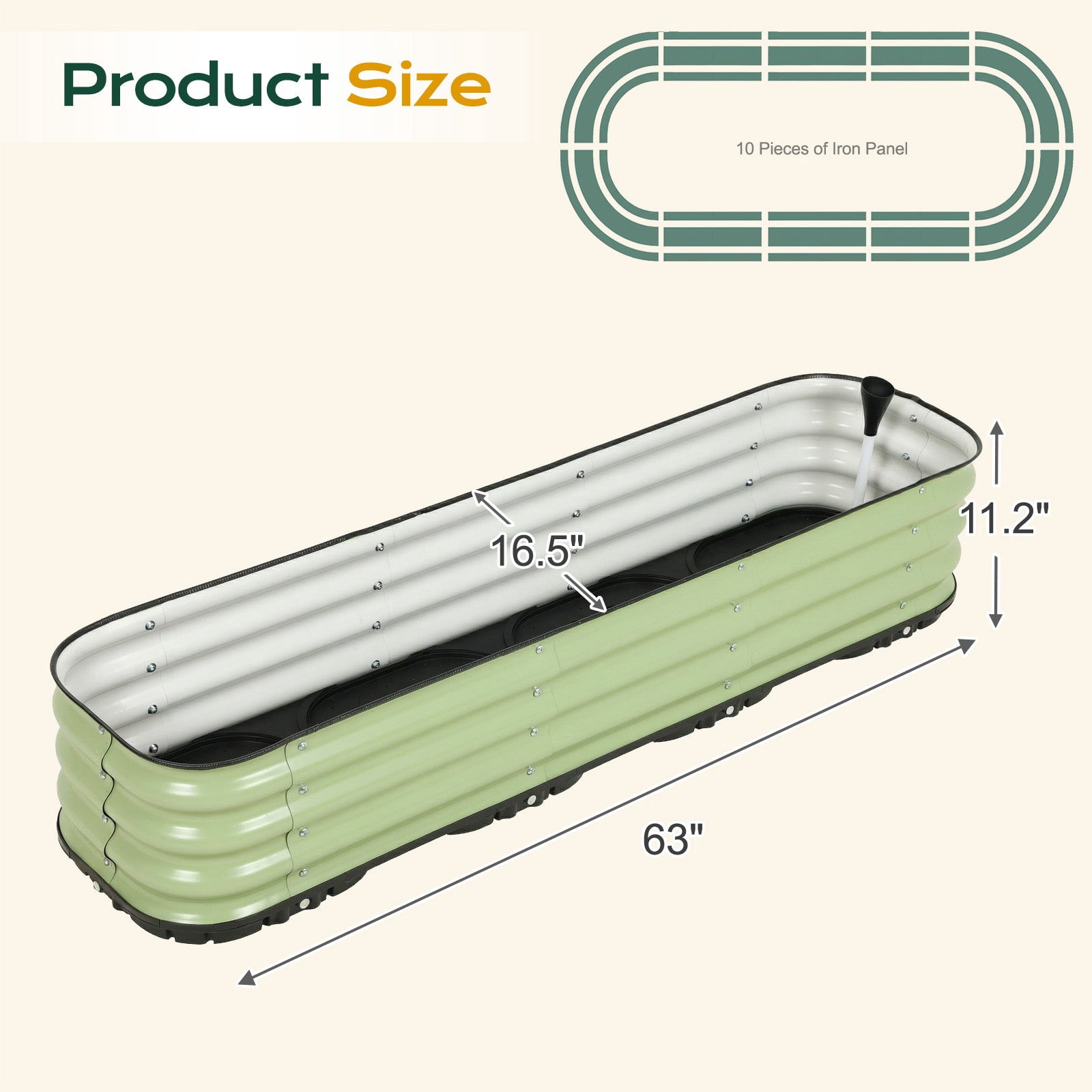 Aoodor 63'' Galvanized Self-Watering Raised Garden Bed with Drainage-Green