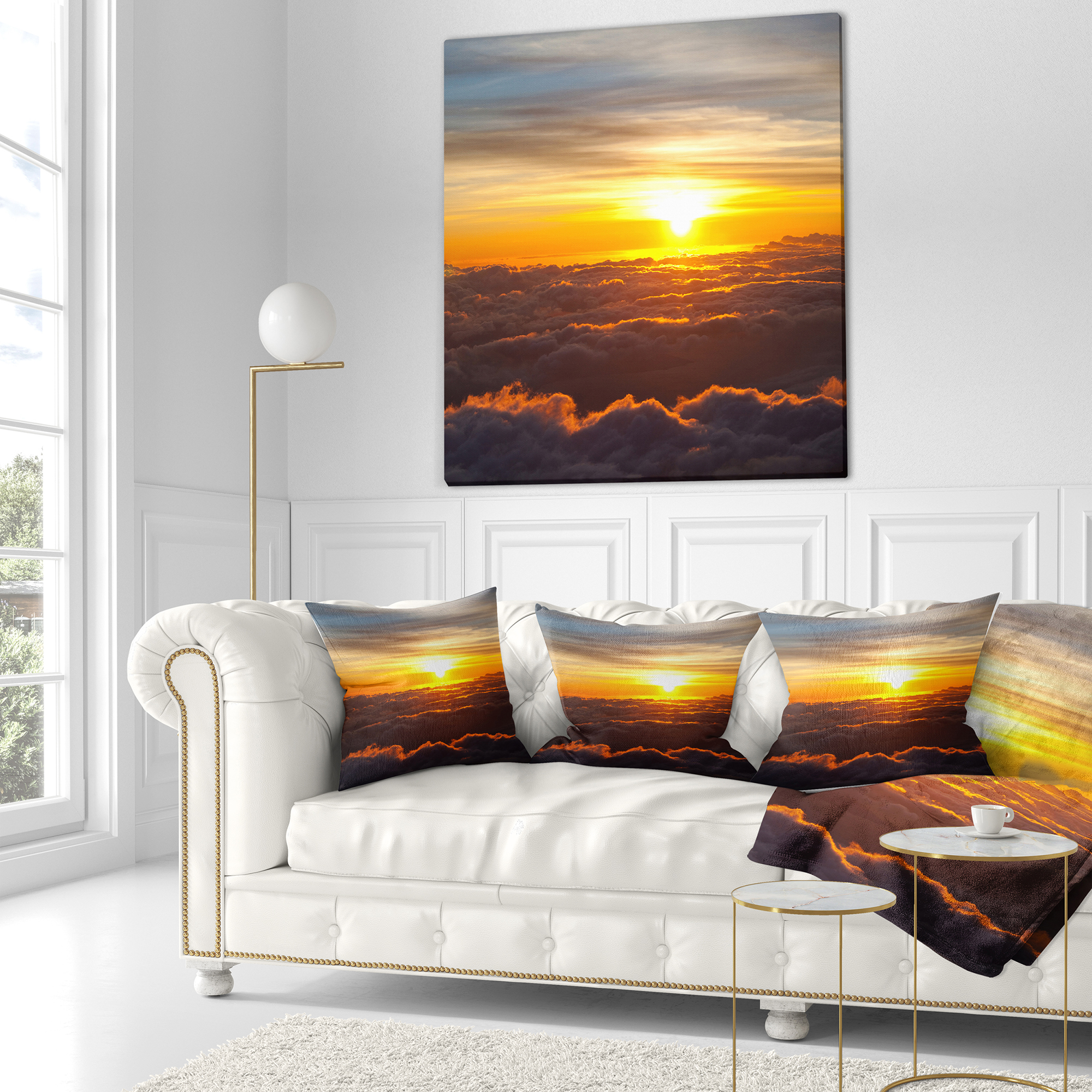 Designart Fantastic Sunset Sky and Clouds - Landscape Printed Throw Pillow - 18x18