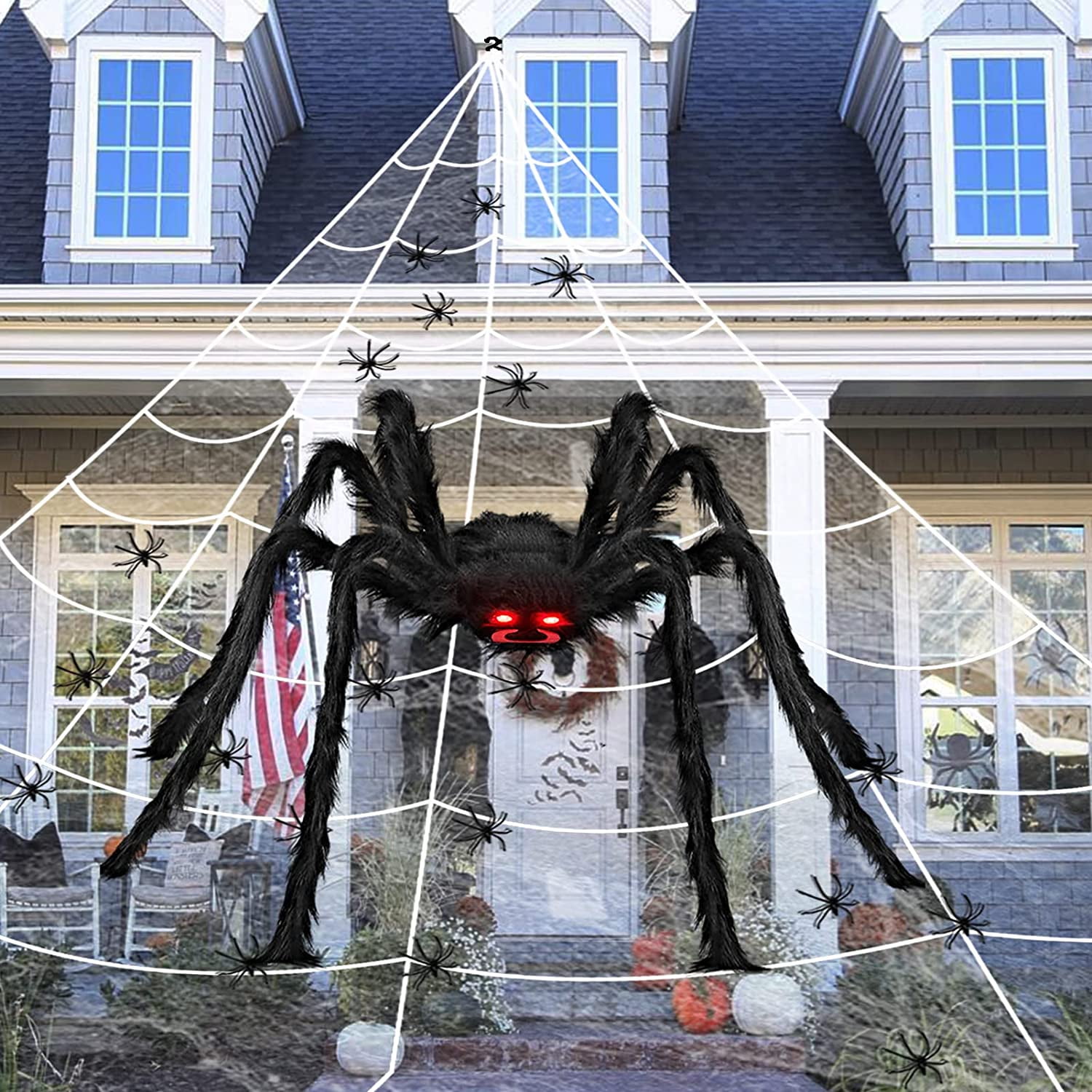 5FT Giant Hairy Spider Halloween Decorations with Red LED Eyes and ...