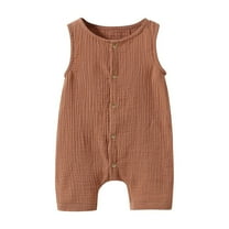 AherBiu Infant Baby Girls Boys Rompers Button Crewneck Sleeveless Lightweight Summer Short Jumpsuits