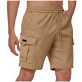 thumbnail image 2 of Pantalones Cortos de Carga de Cintura Elástica para Hombres Casual Sólido Longitud de Rodilla Bolsillo de Carga Pantalones Rectos, Mezcla de Algodón, 2 of 7