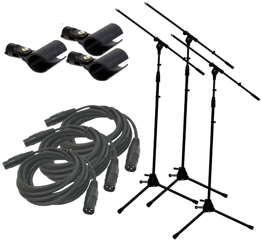 (3) Pro Audio Stage Instrument Boom Microphone Stand Xlr Cables Free Mic Mounts