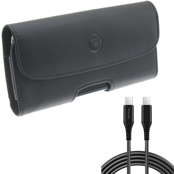 For Google Pixel 6a - 10ft Long USB-C Cable w Case Belt Clip, PD Fast Charger Cord Power Wire, Leather Holster Cover for Google Pixel 6a Phones
