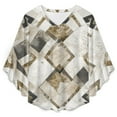 thumbnail image 4 of Geometric Beige Pattern Design Tiles Women's V-Neck Blouse With 3/4 Ruffled Bell Sleeves Casual Top Ladies Blouses, 4 of 7