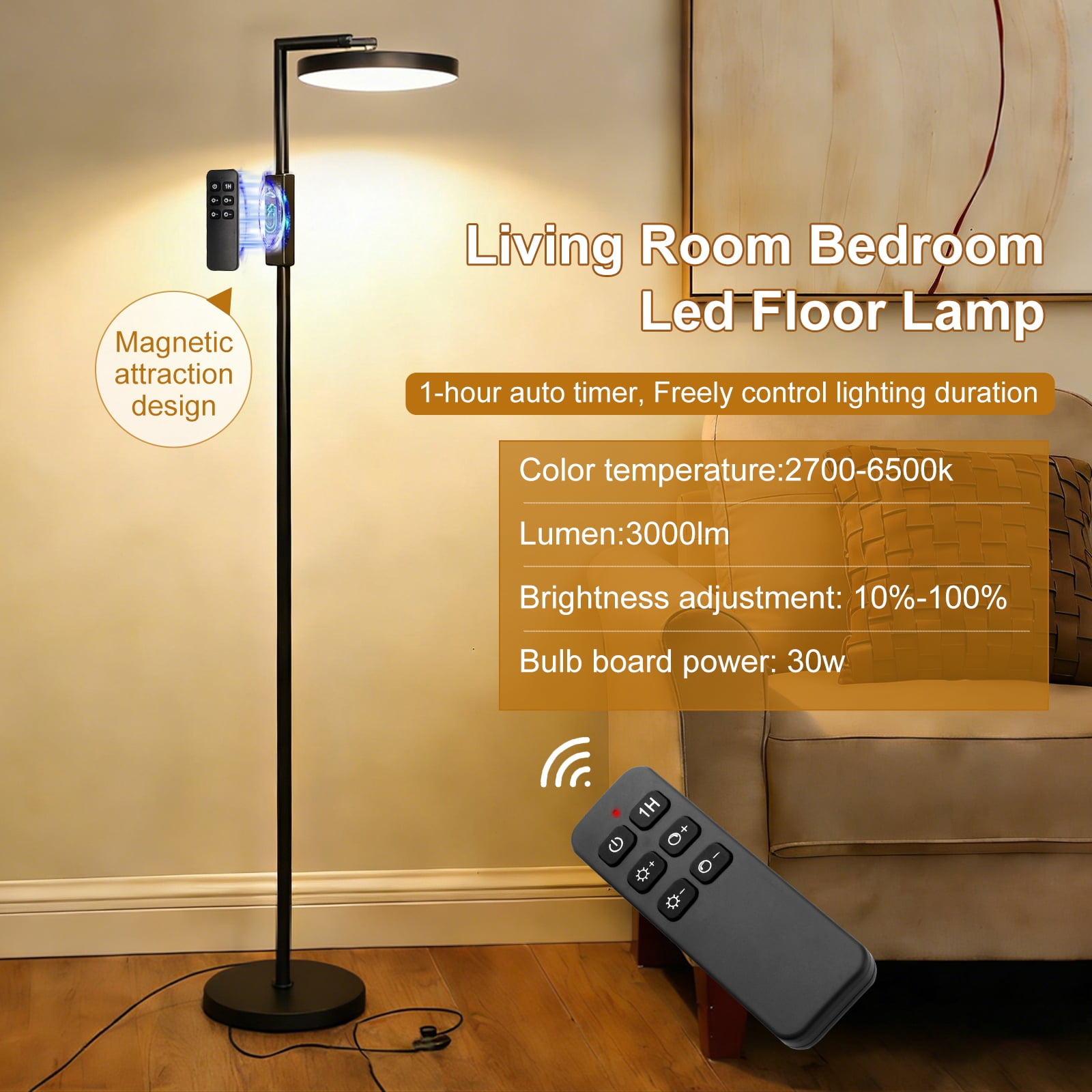 Anrotix 6.3 ft Art Deco Adjustable Head Black LED Floor Lamp