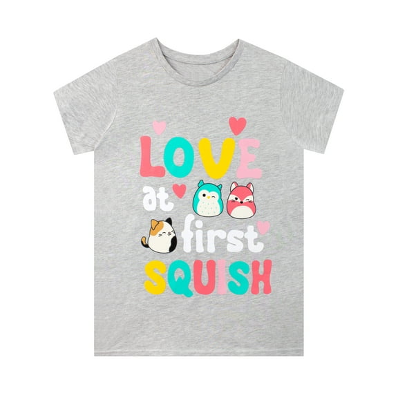 Squishmallows Girls Short Sleeve T-Shirt Gray Sizes 6-14