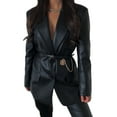 thumbnail image 1 of FOCUSNORM Veste en Cuir à Col Ajusté Manches Longues pour Femmes Juniors avec Fausses Poches, 1 of 8