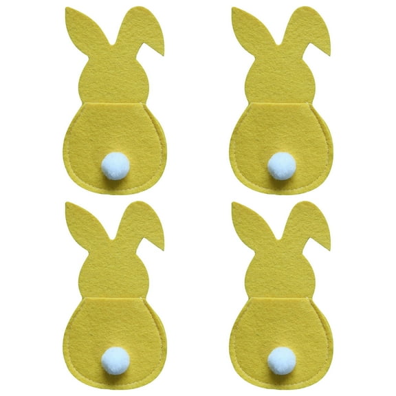 JeashCHAT 4Pcs Easter Bunny Utensil Cutlery Holders Pouch Bags Silverware Holder Bag Utensil Sleeve for Knife Forks Easter Table Decoration Wedding Birthday Party