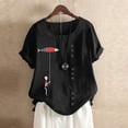 thumbnail image 2 of Pompotops Blouse Décontractée à Manches Courtes en Coton et Lin Col Rond Imprimé T-Shirt, 2 of 4