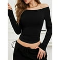 thumbnail image 5 of Women Crop Off-Shoulder Tops Solid Color Long Sleeve Shirt Casual Pullovers for Club Streetwear Aesthetic Clothes, 5 of 9