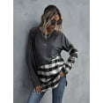 thumbnail image 3 of Soft Color Block Buffalo Checkered Print Long Sleeve Tee Top for Women, 3 of 3