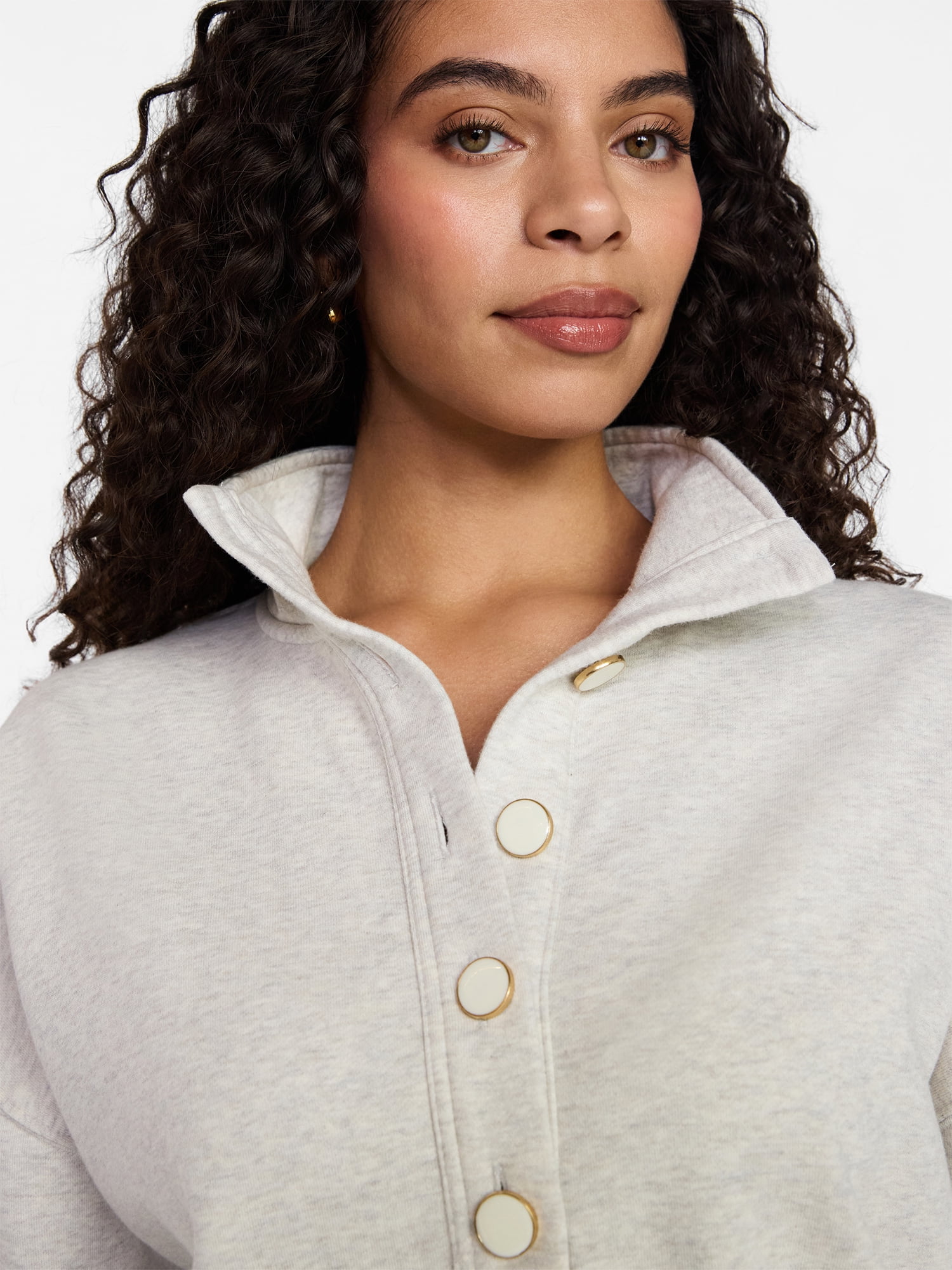 Time and Tru Women's Quarter Button Fleece Top with Long Sleeves, Size XS-XXXL
