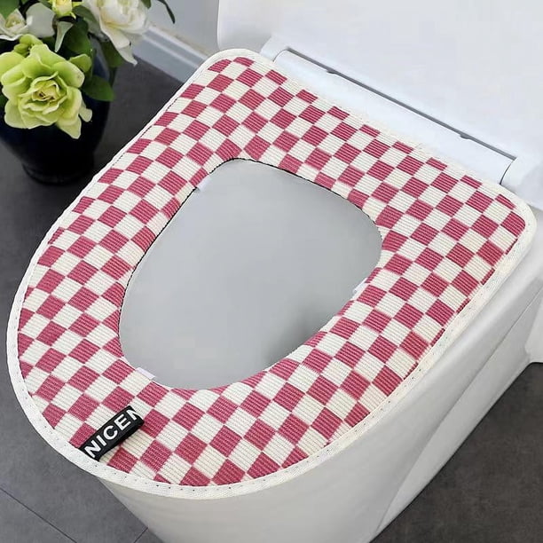 1 asiento de inodoro impermeable para el hogar (rosa), asiento de inodoro universal con cremallera, almohadilla para asiento de inodoro con cojín más cálido, para la mayoría de los inodoros (sin pega
