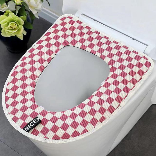 1 asiento de inodoro impermeable para el hogar (rosa), asiento de inodoro universal con cremallera, almohadilla para asiento de inodoro con cojín más cálido, para la mayoría de los inodoros (sin pega