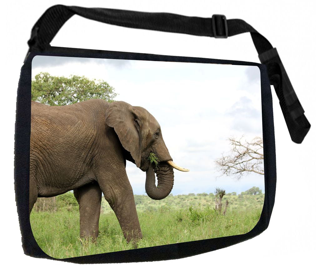 Elephant Black Watercolor Cross Body Shoulder Messenger Laptop Bag 