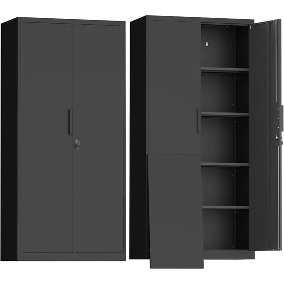 IRONFFICE Metal Garage Storage Cabinets,Locking Garage Cabinets with 2 Door and 4 Adjustable Shelves,Steel Tall Cabinet for Home Office,Warehouse,School,Black