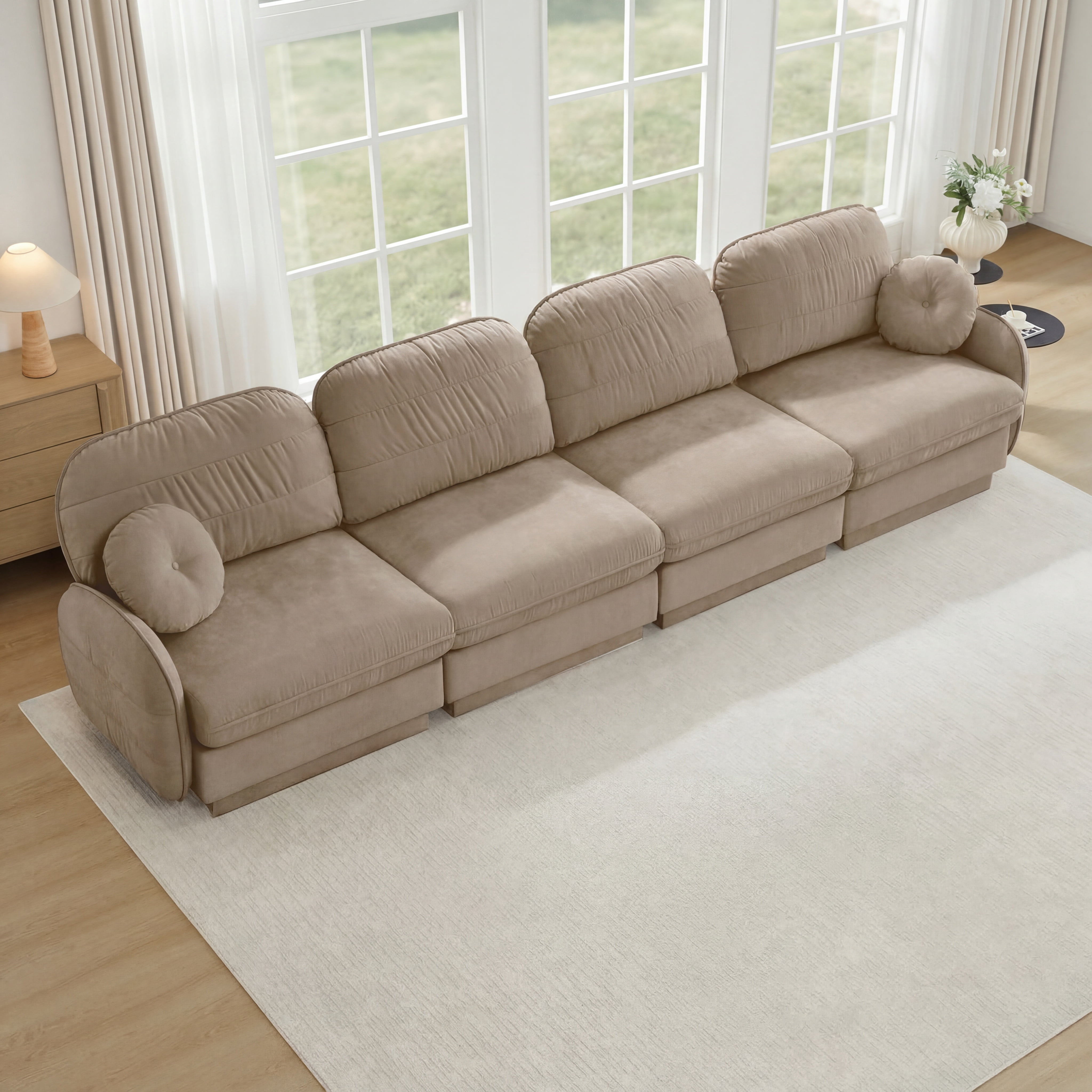 Mintazer 137" Chenille Cloud 4-Seater Modular Sectional Sofa with 2 Round Pillows, Easy Assembly Ergonomic Comfy Sofa Couch for Living Room, Apartment, Light Coffee