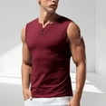 thumbnail image 2 of BiZtdJrK Mens Muscle Tank Tops Solid Button Sleeveless Henley Shirts Casual Summer Workout Gym Blouse Breathable Tanks, Wine, M, Mens Gifts for Birthday, 2 of 10